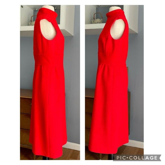 VINTAGE 60's Red Wool Dress & Jacket Suit Huge Fox Fur Trim - Picture 9 of 13